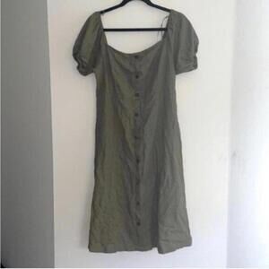 Love Tree Green Square Neck Linen Blend Midi Dress Cap Sleeve